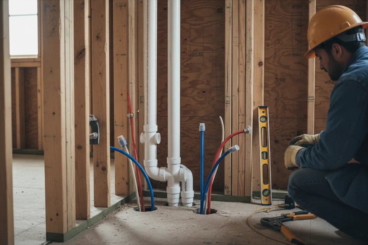 Drain and supply rough-in during Sump Pump Repair in Shakopee